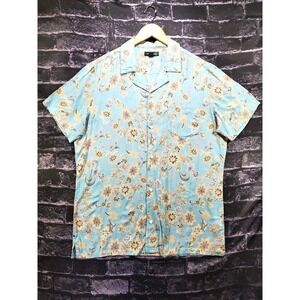 Treasure & Bond Hawaiian Shirt Mens‎ Large Blue Floral Short Sleeve Button Up